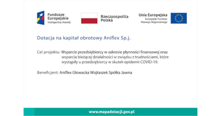 Fundusze Europejskie - Dotacja na kapitał obrotowy Aniflex Sp.j.